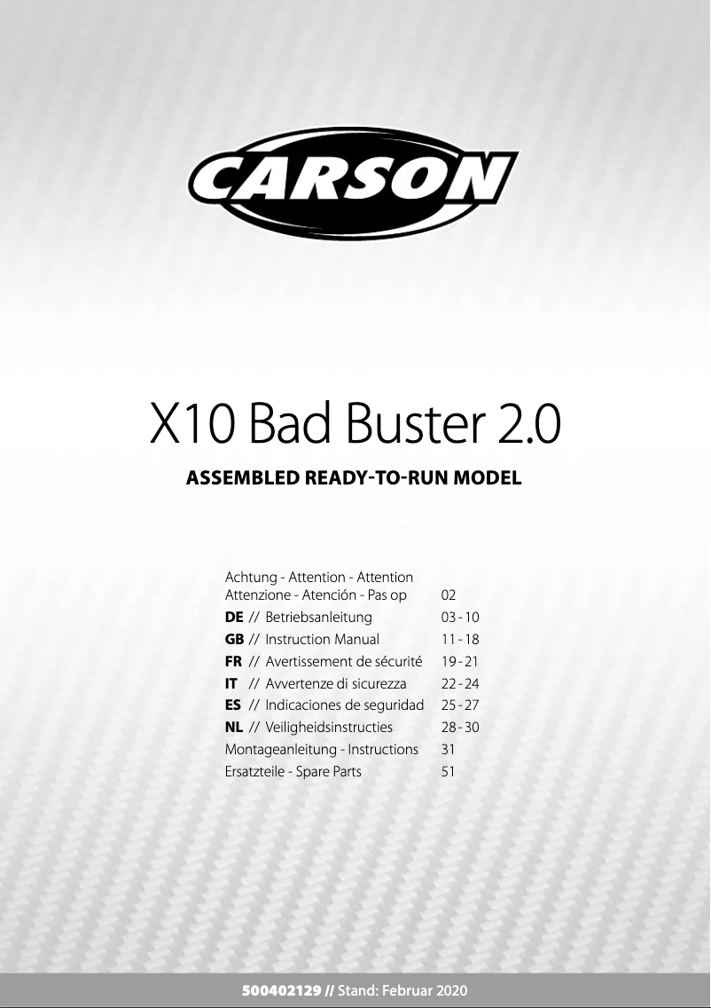 Page 1 de la notice Manuel utilisateur Carson X10 Bad Buster 2.0