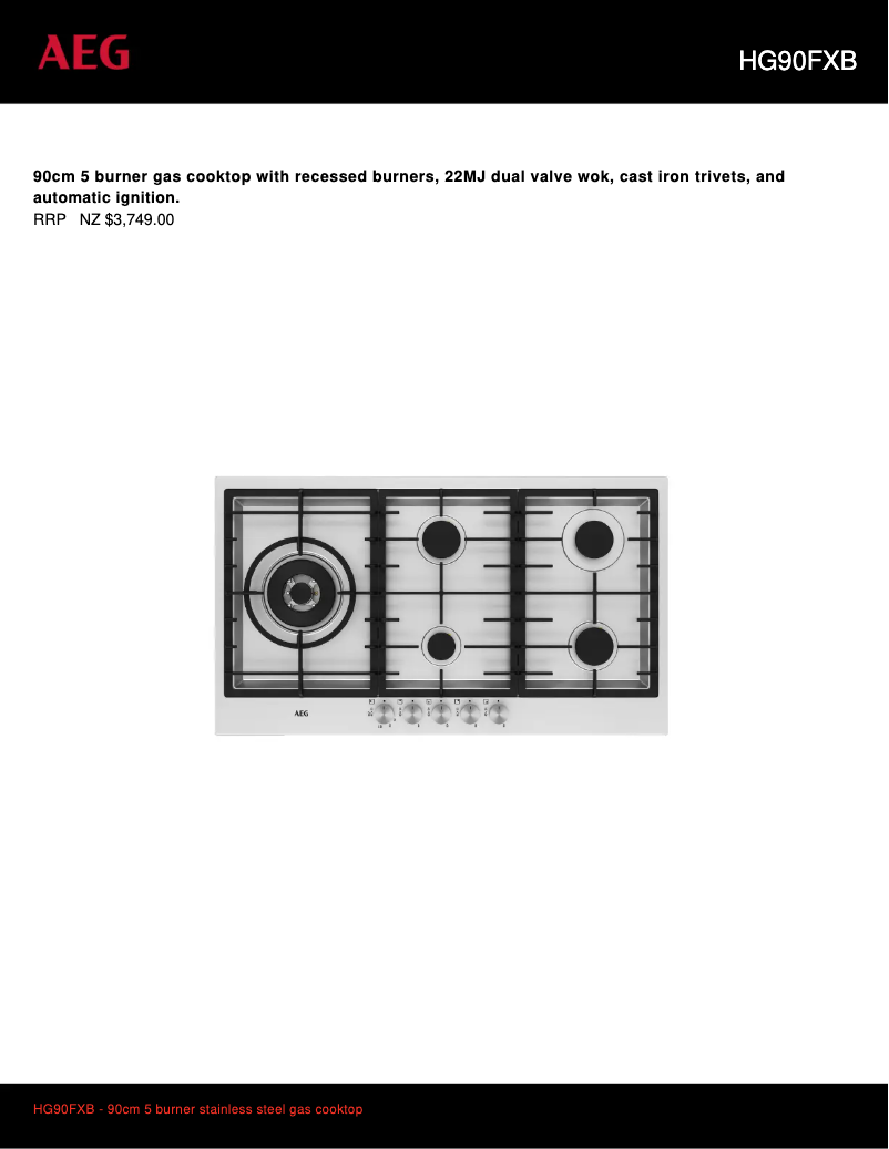 Page 1 de la notice Fiche technique AEG HG90FXB