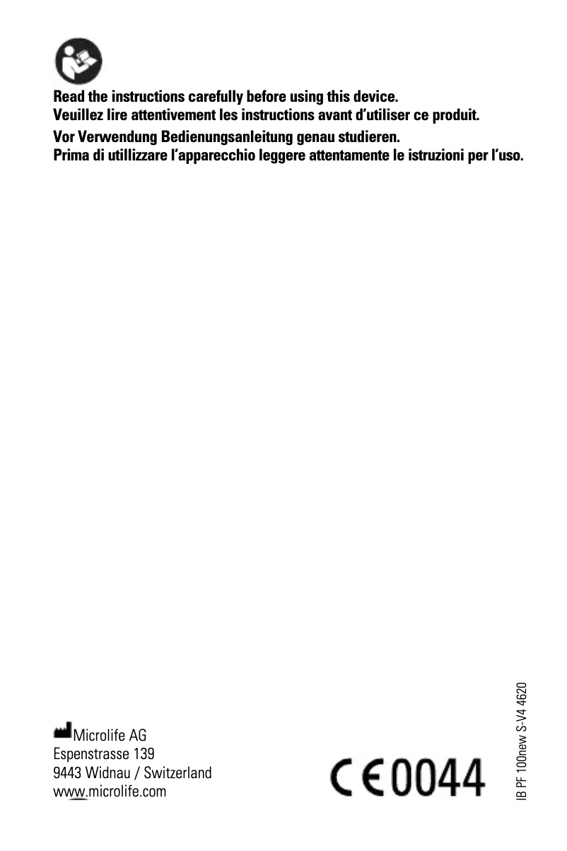 Page 1 of the manual User Manual Microlife PF 100