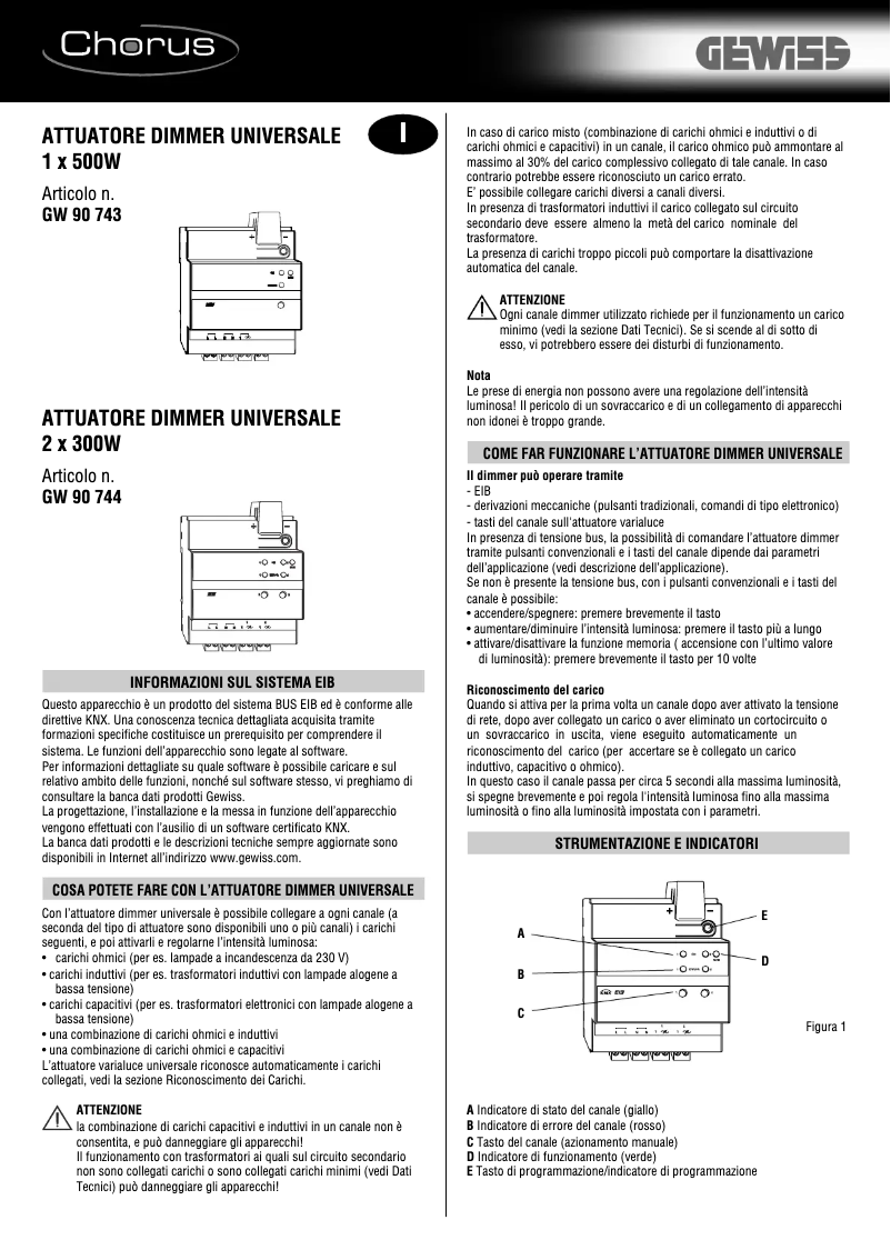 Page 1 de la notice Manuel utilisateur Gewiss GW90743