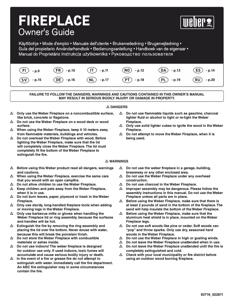 Page 1 de la notice Manuel utilisateur Weber Fireplace