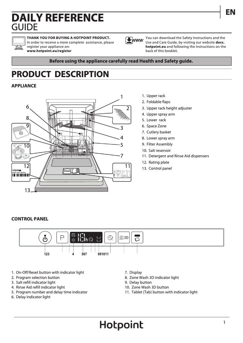 Page 1 of the manual User Manual Hotpoint HIO 3T1239 W E UK