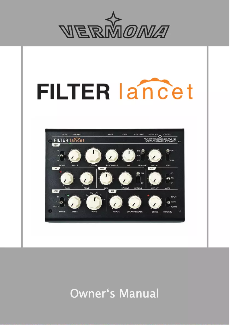 Page 1 de la notice Manuel utilisateur Vermona Filter Lancet
