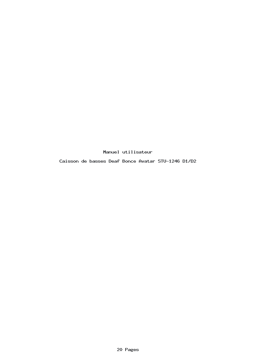 Page 1 de la notice Manuel utilisateur Deaf Bonce Avatar STU-1246 D1/D2