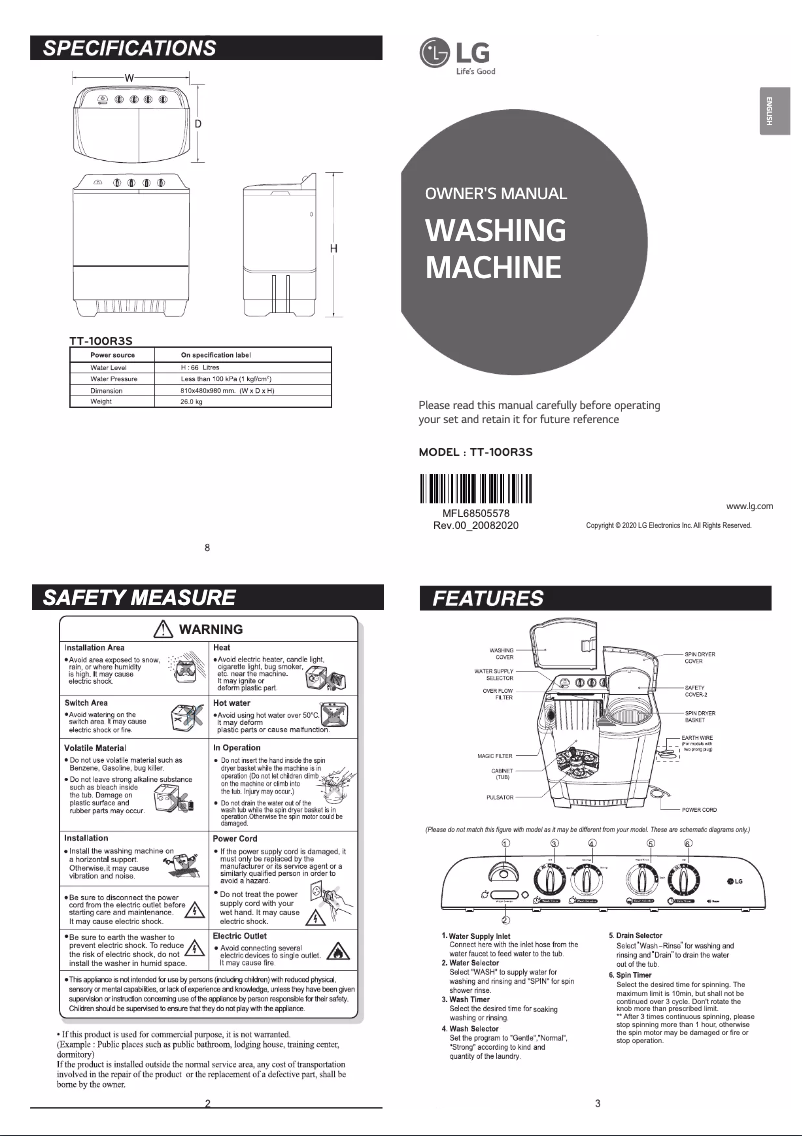 Page 1 of the manual User Manual LG TT-100R3S