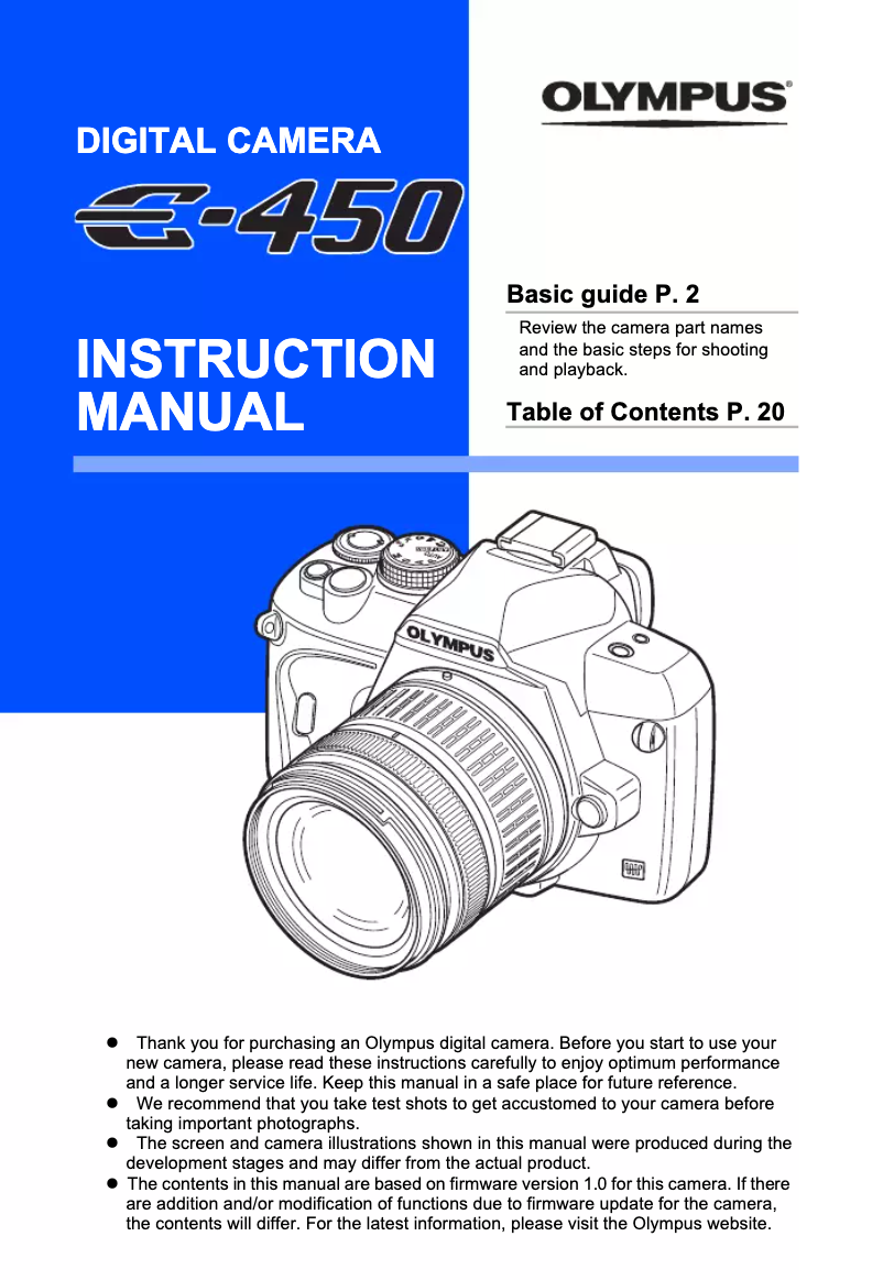 Page 1 de la notice Manuel utilisateur Olympus E-450