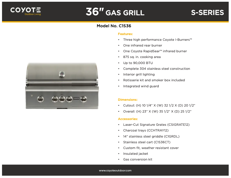 Page 1 de la notice Fiche technique Coyote C1S36LP
