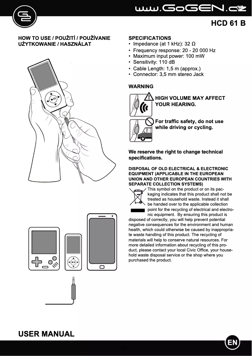 Page 1 of the manual User Manual GoGen HCD 61B