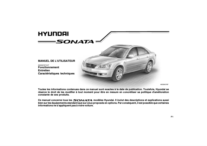 Page 1 de la notice Manuel utilisateur Hyundai Sonata (2007)