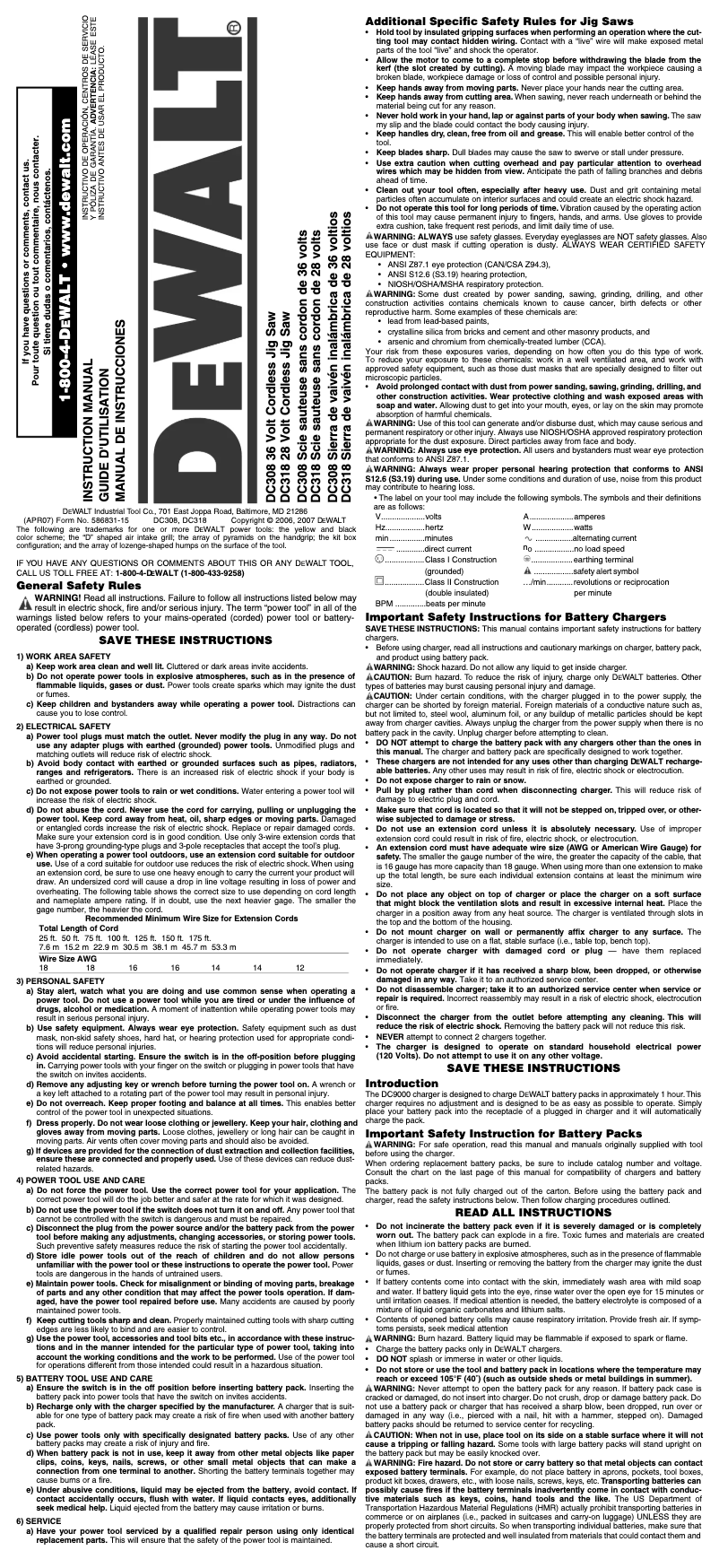 Page 1 de la notice Manuel utilisateur DeWalt DC308K