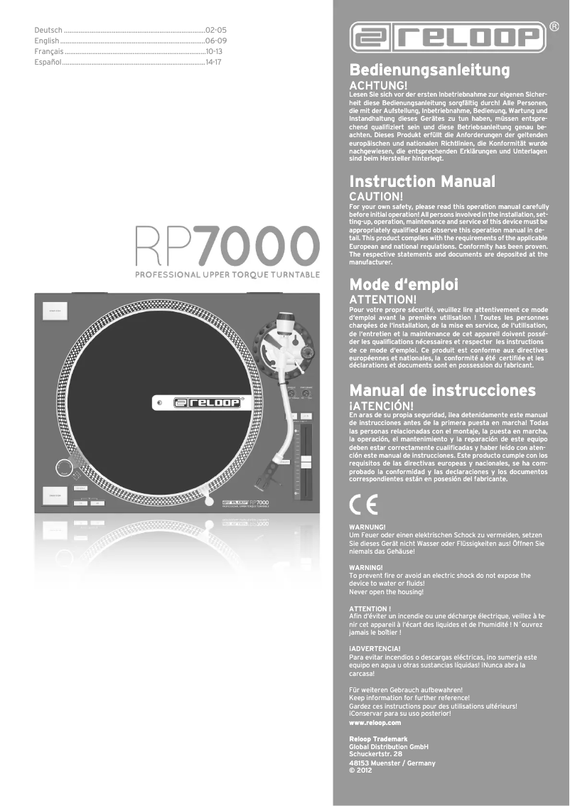 Page 1 de la notice Manuel utilisateur Reloop RP-7000 silver