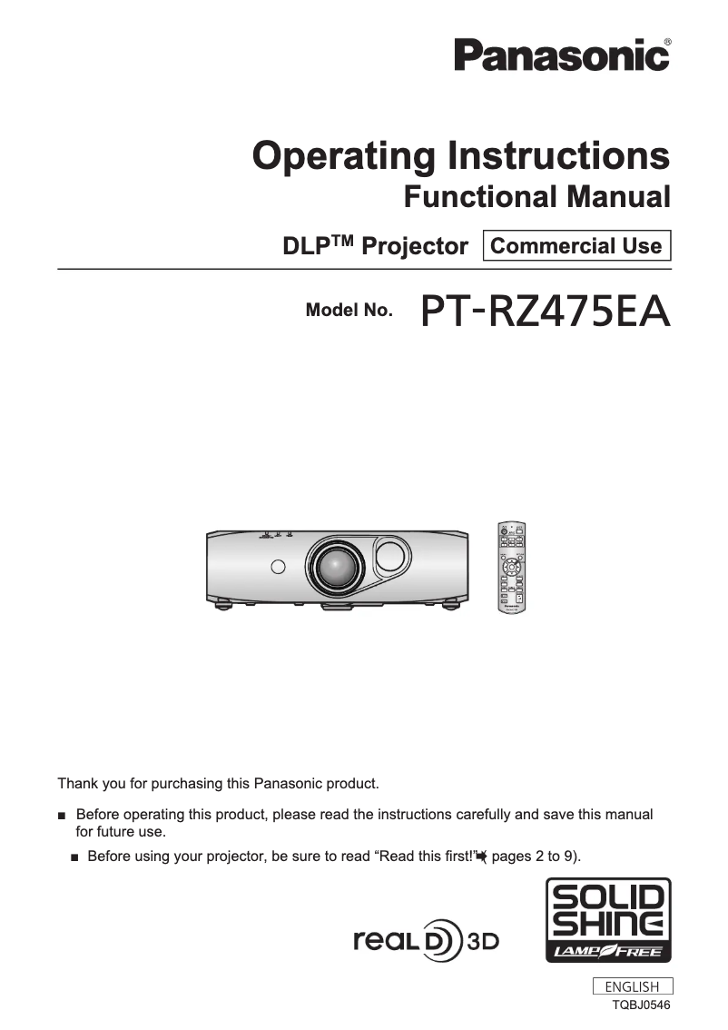 Page 1 of the manual User Manual Panasonic PT-RZ475ET