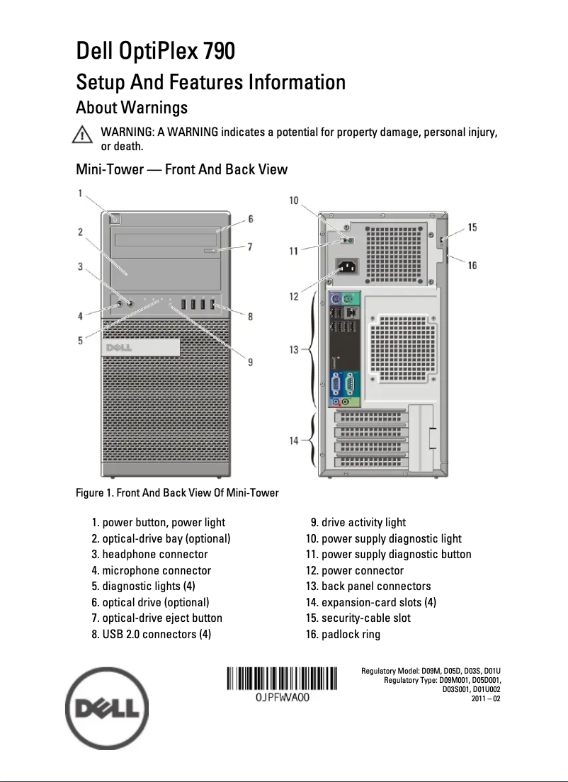 Page 1 de la notice Guide d'installation Dell OptiPlex 790