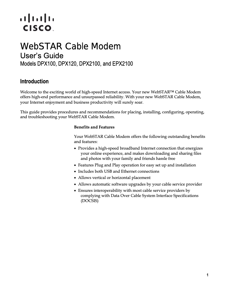 Page 1 de la notice Manuel utilisateur Cisco Webstar DPX100