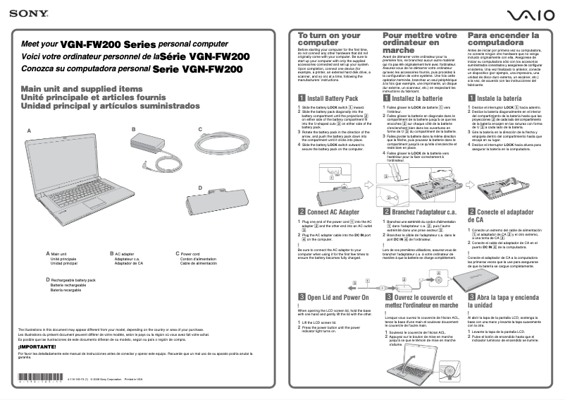 Page 1 de la notice Manuel utilisateur Sony Vaio VGN-FW265D