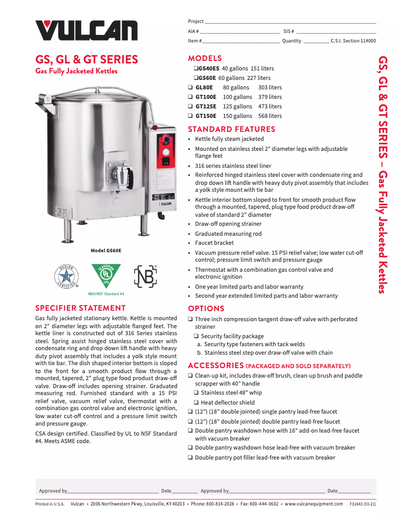 Page 1 de la notice Fiche technique Vulcan GT100E