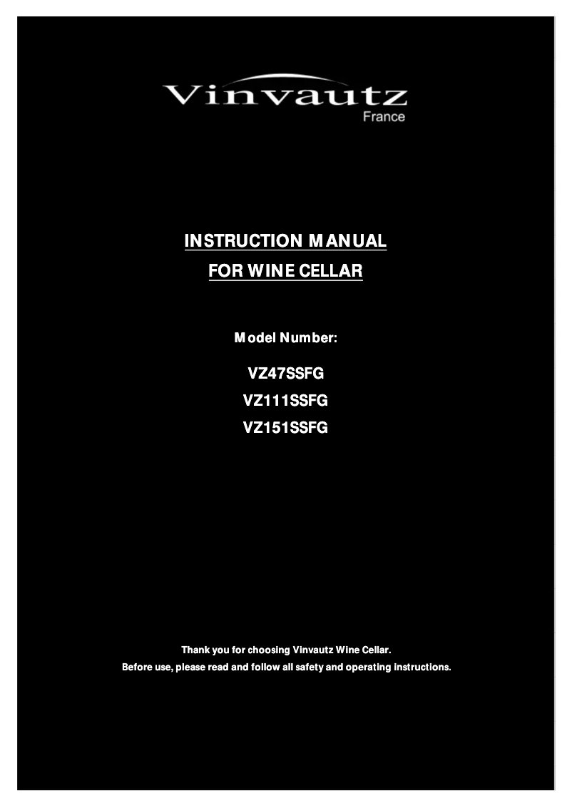 Page 1 de la notice Manuel utilisateur Vinvautz VZ111SSFG