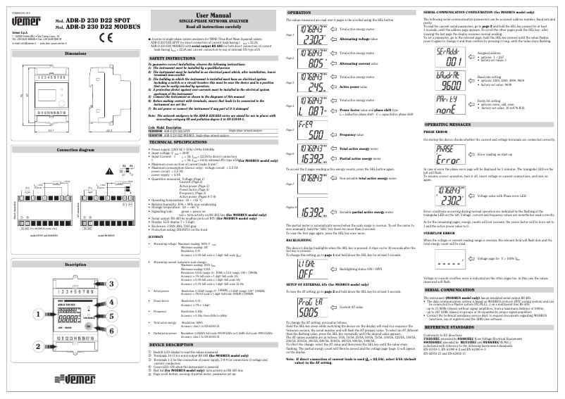 Page 1 de la notice Manuel utilisateur Vemer ADR-D 230 D22 Modbus