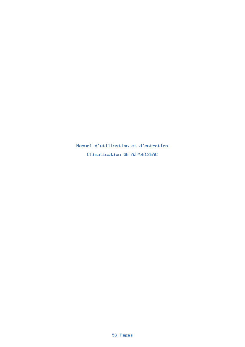 Page 1 de la notice Manuel d'utilisation et d'entretien GE AZ75E12EAC