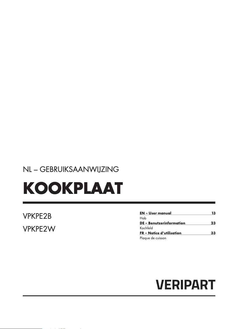 Page 1 de la notice Manuel utilisateur Veripart VPKPE2B