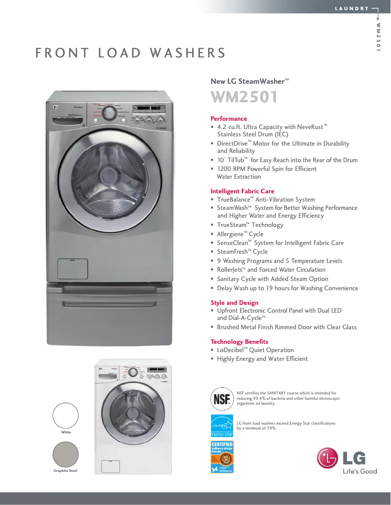 Page 1 de la notice Fiche technique LG WM2501HVA