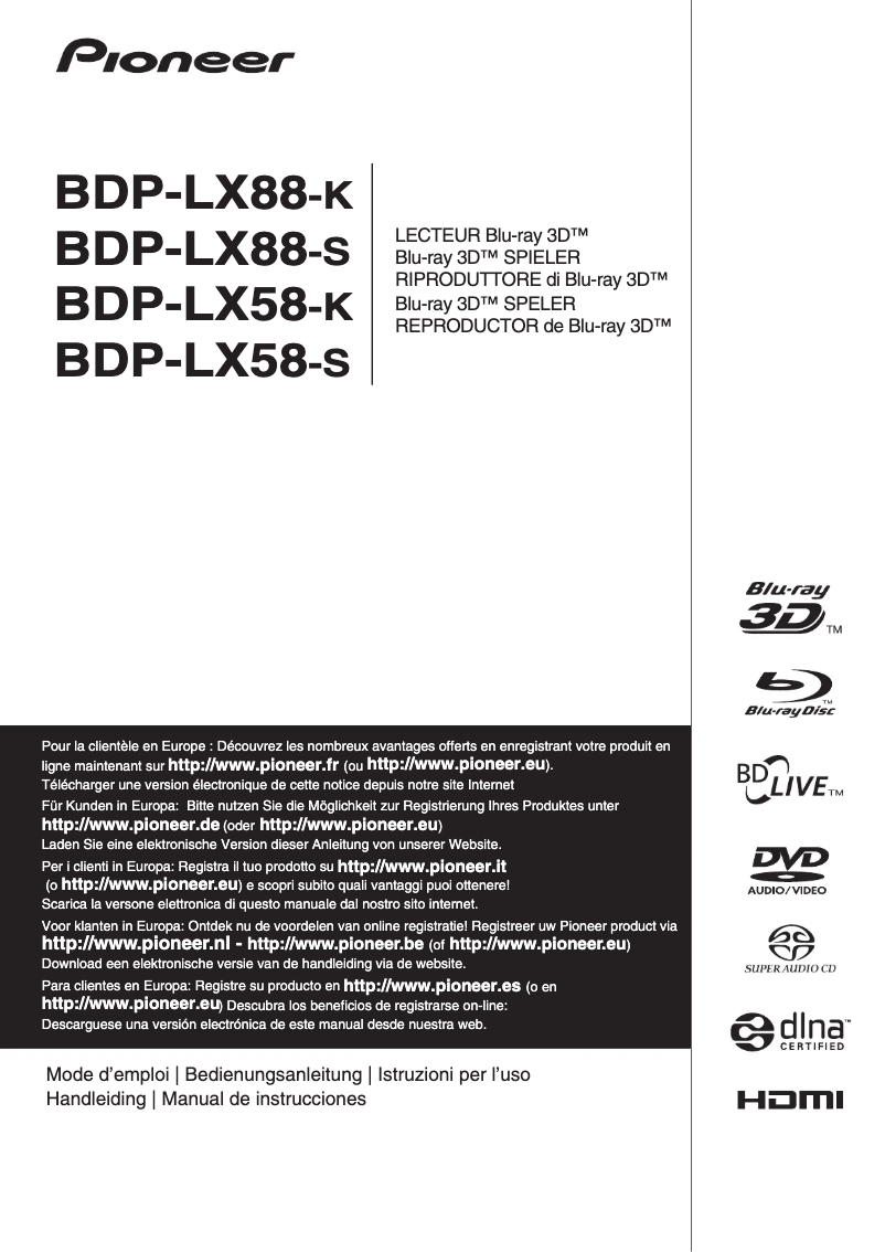 Page 1 of the manual User Manual Pioneer BDP-LX58-S