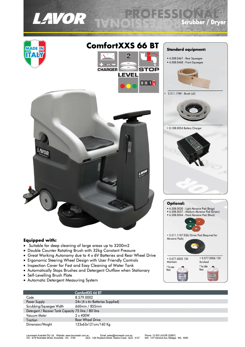 Página 1 del manual Ficha técnica Lavorwash ComfortXXS 66 BT