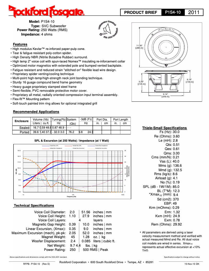 Página 1 del manual Ficha técnica Rockford Fosgate Punch P1S415