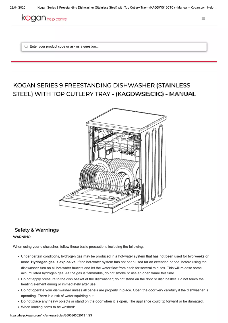 Página 1 del manual Manual de usuario Kogan KAGDWS15CTA