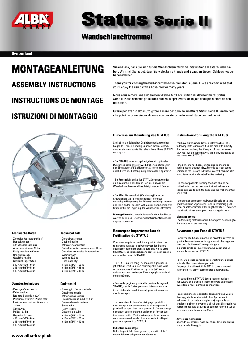 Page 1 de la notice Manuel utilisateur Alba Krapf Status Serie II