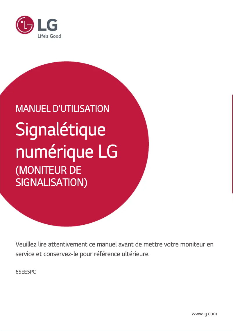 Page 1 de la notice Manuel utilisateur LG 65EE5PC