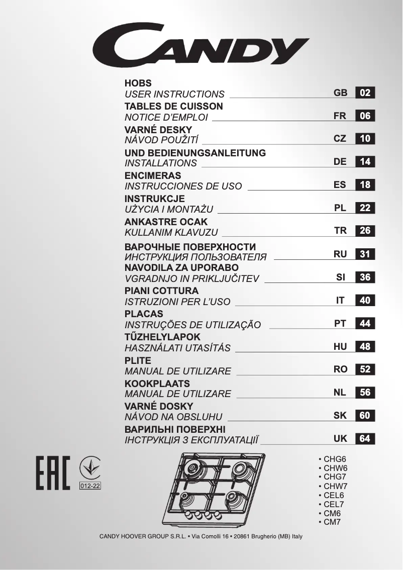 Page 1 of the manual User Manual Candy CHG6BRWPX