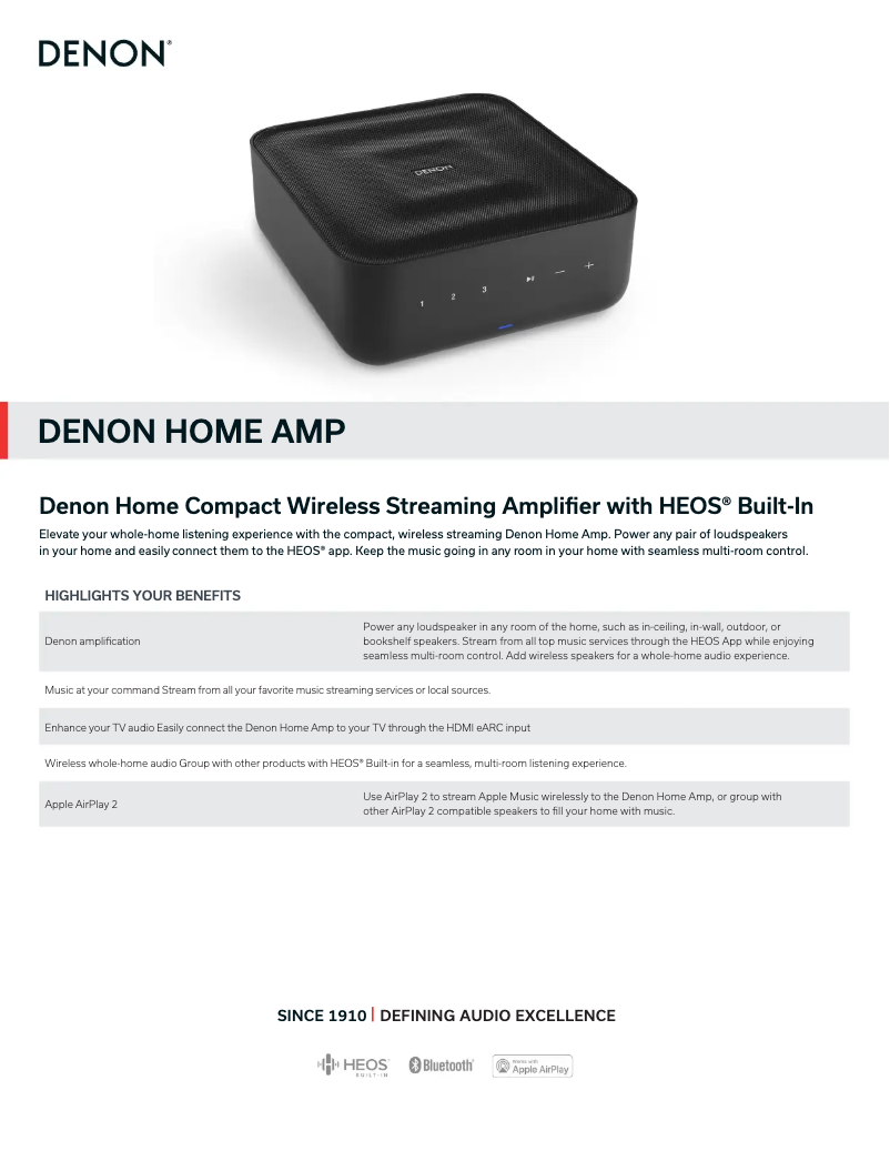Page 1 de la notice Fiche technique Denon Home Amp