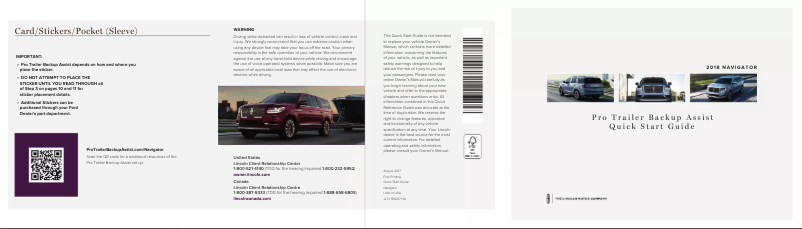 Page 1 de la notice Guide de démarrage rapide Lincoln Navigator (2018)