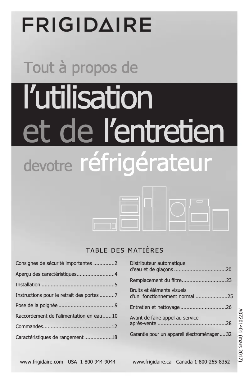 Page 1 de la notice Manuel utilisateur Frigidaire DGHK2355TF