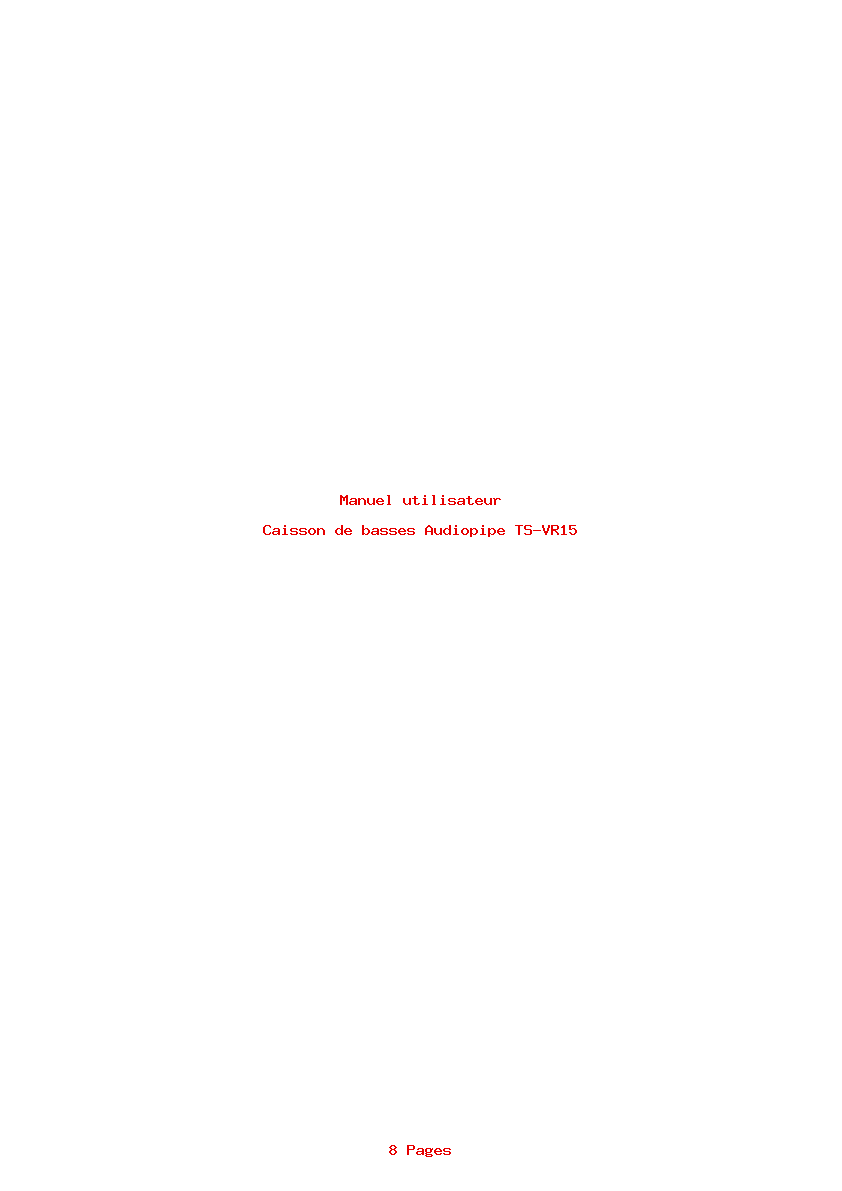 Page 1 de la notice Manuel utilisateur Audiopipe TS-VR15