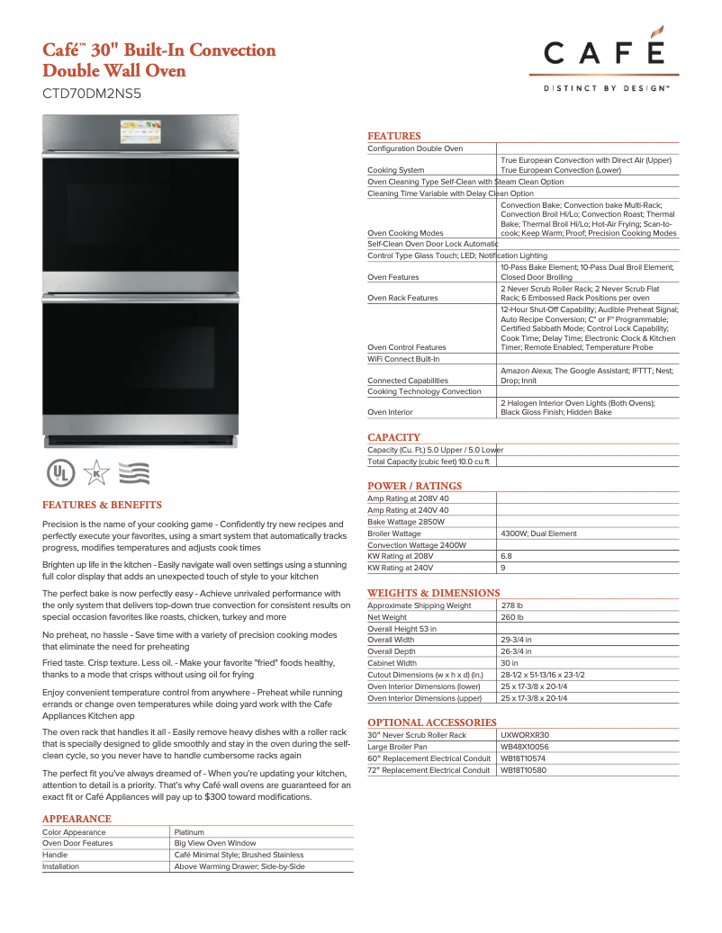 Page n°1 - Fiche technique GE CTD70DM2NS5
