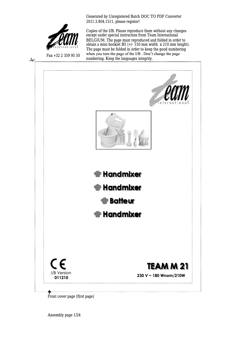 Page 1 of the manual User Manual Team M 21