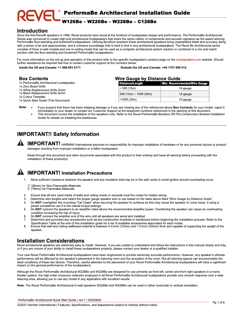 Page 1 of the manual User Manual Revel PerformaBe W228Be