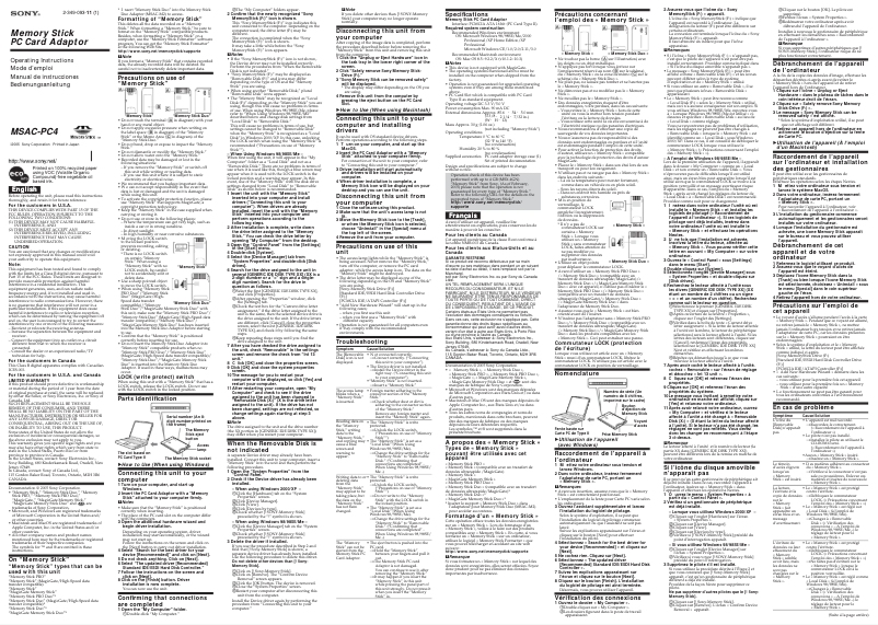 Page n°1 - Manuel utilisateur Sony MSAC-PC4