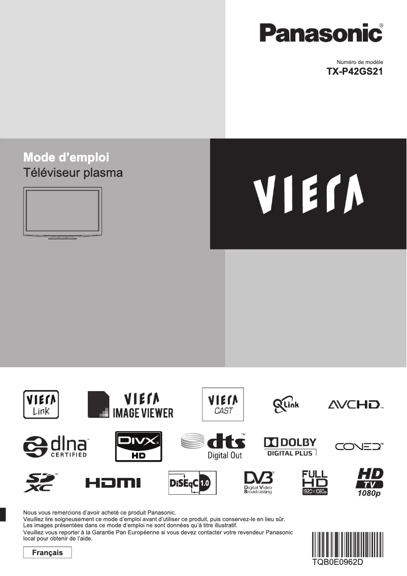 Page 1 of the manual User Manual Panasonic Viera TX-P42GS21