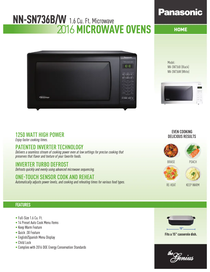 Page 1 de la notice Fiche technique Panasonic NN-SN736B