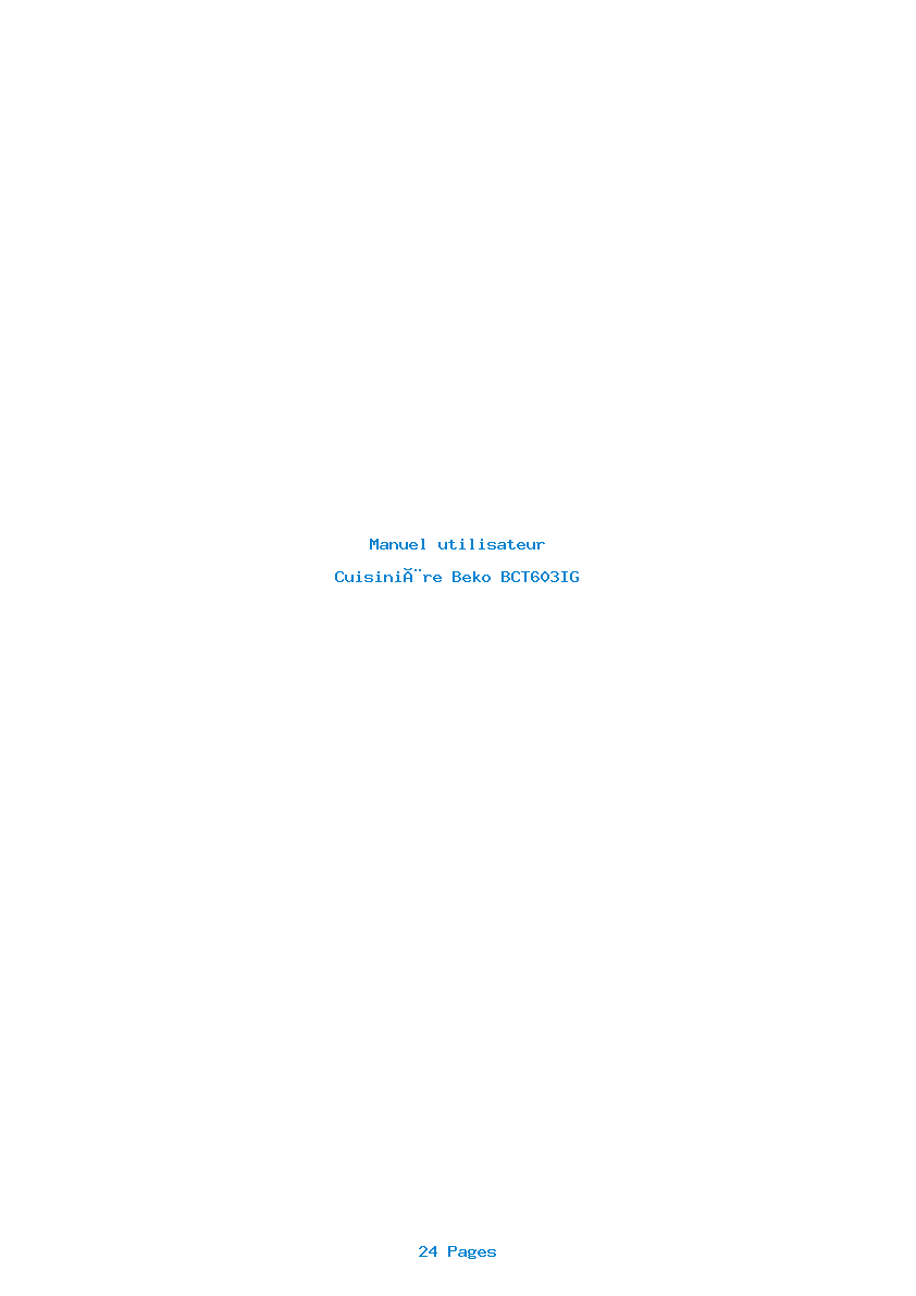 Page 1 de la notice Manuel utilisateur Beko BCT603IG