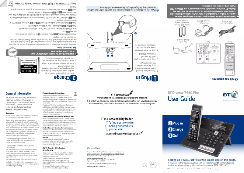 Page 1 de la notice Manuel utilisateur BT Diverse 7460 Plus