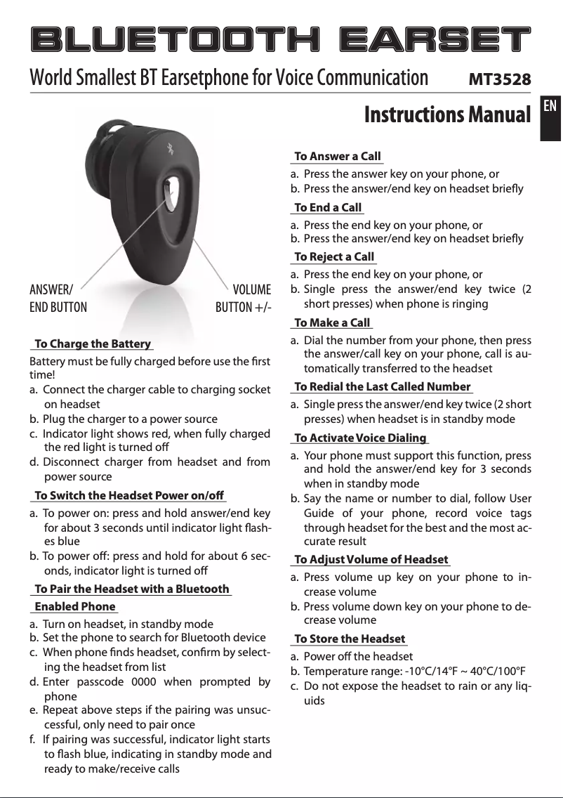 Page 1 de la notice Manuel utilisateur Media-Tech MT3528