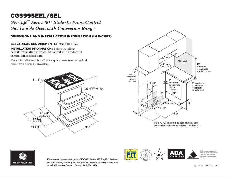 Page 1 of the manual Technical Sheet GE Café CGS995EELDS