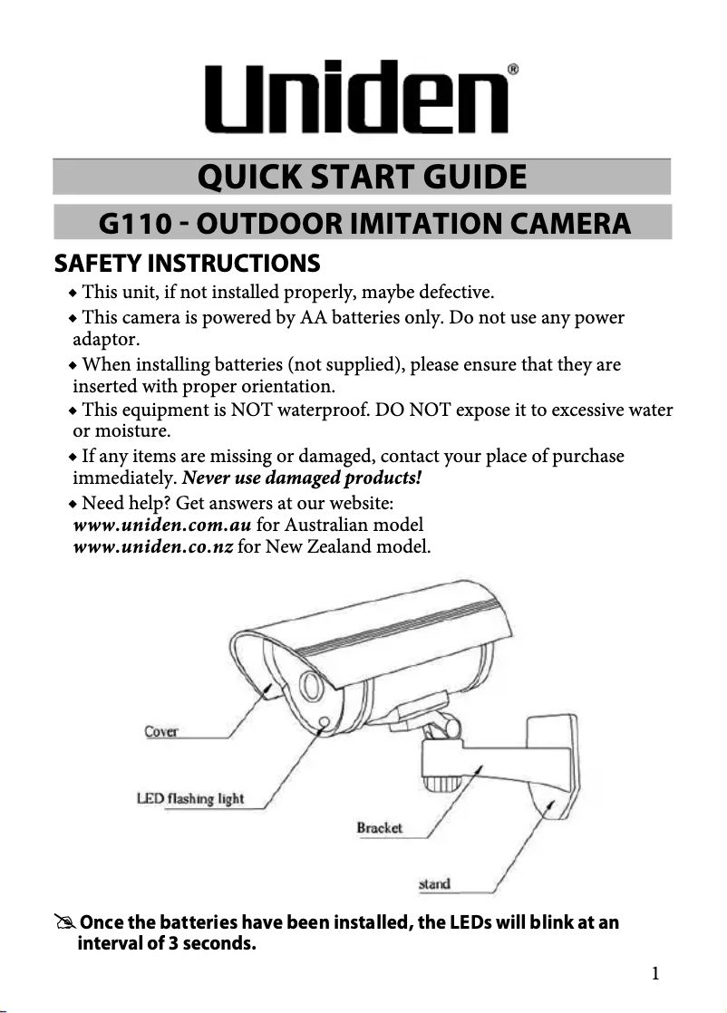 Page 1 de la notice Manuel utilisateur Uniden G110