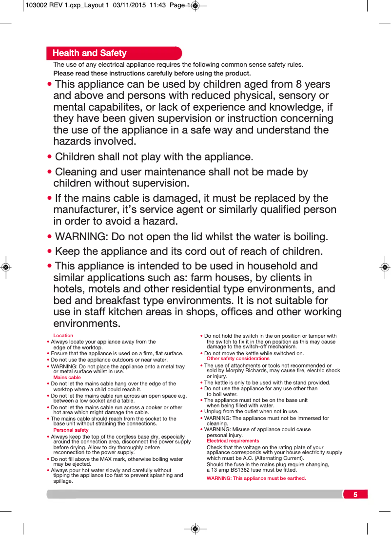 Page 1 de la notice Manuel utilisateur Morphy Richards Accents 103004