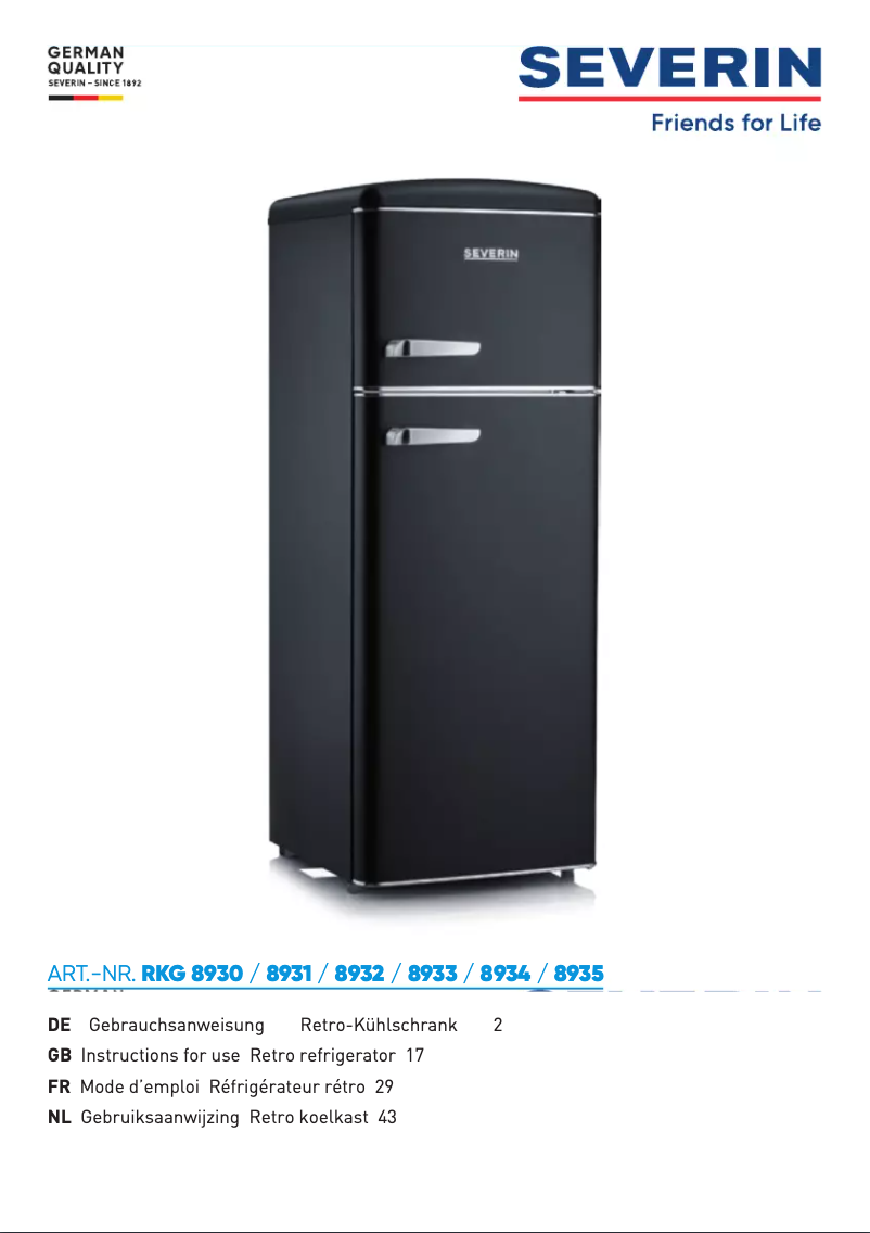 Page 1 de la notice Manuel utilisateur Severin RKG 8935