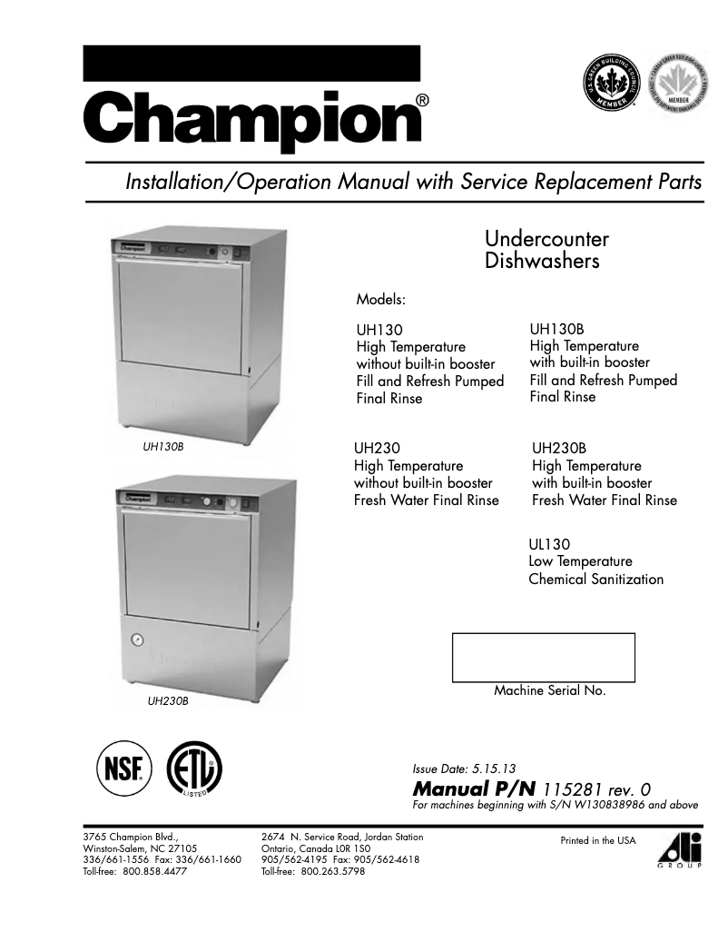 Page 1 de la notice Manuel utilisateur Champion UH230